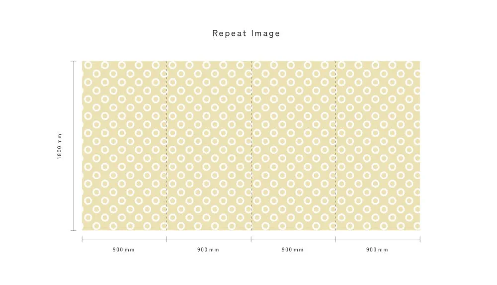 LIMELIGHT（ライムライト）のDO-RI-01は水玉（ドット）柄のリングドットのイエロー色。オフィスの執務スペース・会議室や店舗デザインに対して温かみのあるモダンな空間演出に最適な個性化を実現する壁紙クロス。そのパターンイメージ。