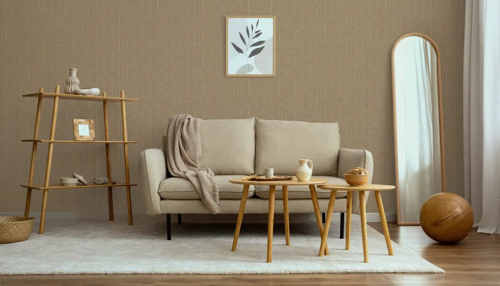 LIMELIGHT（ライムライト）のLT-GC015は幾何学（ジオメトリック）柄のクロスレイヤーのブラウン色。 オフィスの執務スペース・会議室や店舗デザインに対してモダンな空間演出に最適な壁紙クロス。