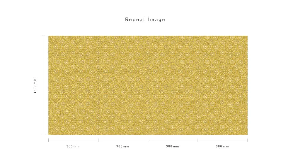 LIMELIGHT（ライムライト）のLT-NN015は民族（エスニック）模様のアボリジニのイエロー色。 オフィスの執務スペースや店舗デザイン・住空間に対して個性化とモダンな空間演出に最適な壁紙クロス。そのパターンイメージ。