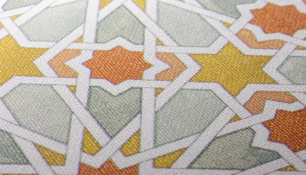 LIMELIGHT（ライムライト）のMO-ZE-01はモザイク柄のゼリックのオレンジ色。不燃性マテリアルで、目地付きのタイルデザインに加えて有機的な染ムラ感も表現した壁紙クロス。