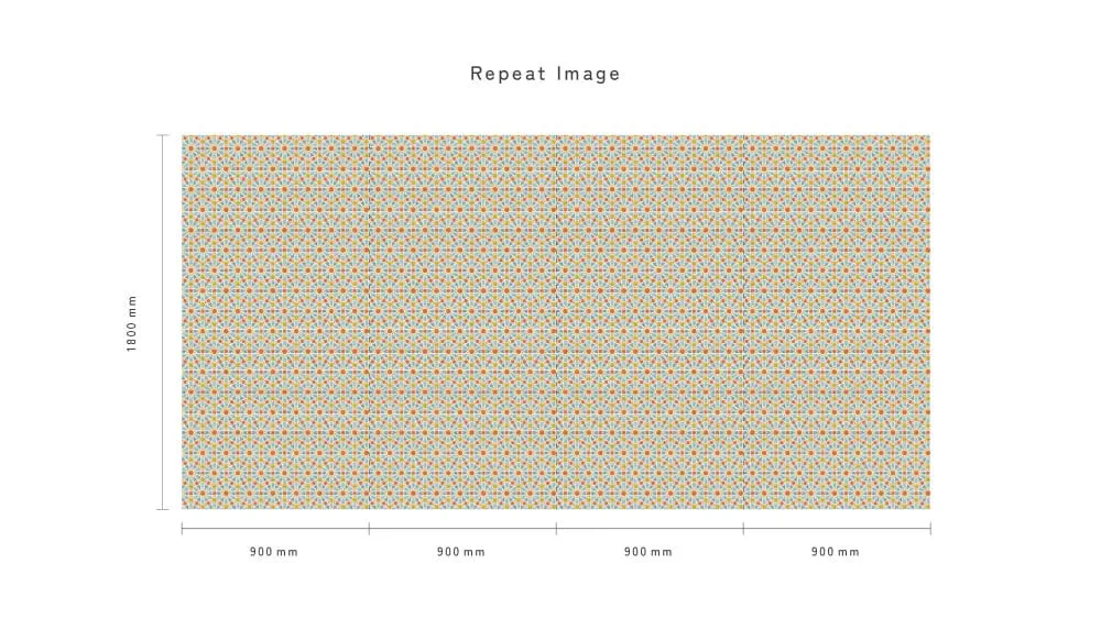 LIMELIGHT（ライムライト）のMO-ZE-01はモザイク柄のゼリックのオレンジ色。タイル調のデザインでオフィスの執務スペース・会議室や店舗デザインのアクセントとしてな最適な個性化を実現する壁紙クロス。そのパターンイメージ。
