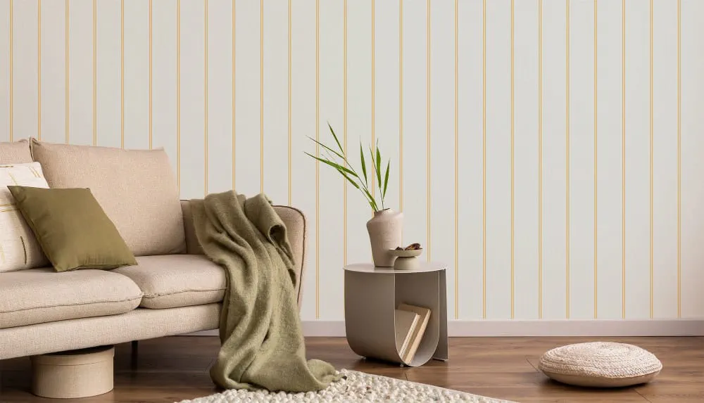 LIMELIGHT（ライムライト）のST-DO-05はストライプ柄のダブルストライプのイエロー色。 オフィスの執務スペース・会議室や店舗デザインに対して印象的でモダンな空間演出に最適な個性化を実現する壁紙クロス。